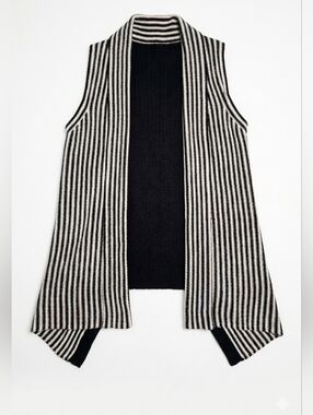 Vertigo Paris Black & White Striped Open Front Knit Vest